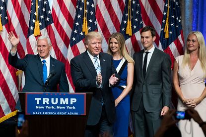 Donald Trump with daughter Ivanka and her husband, Jared Kushner