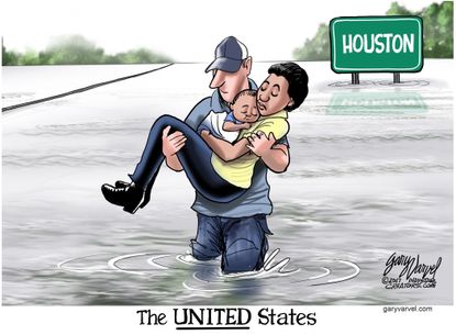 Editorial cartoon U.S. Harvey rescue heroes