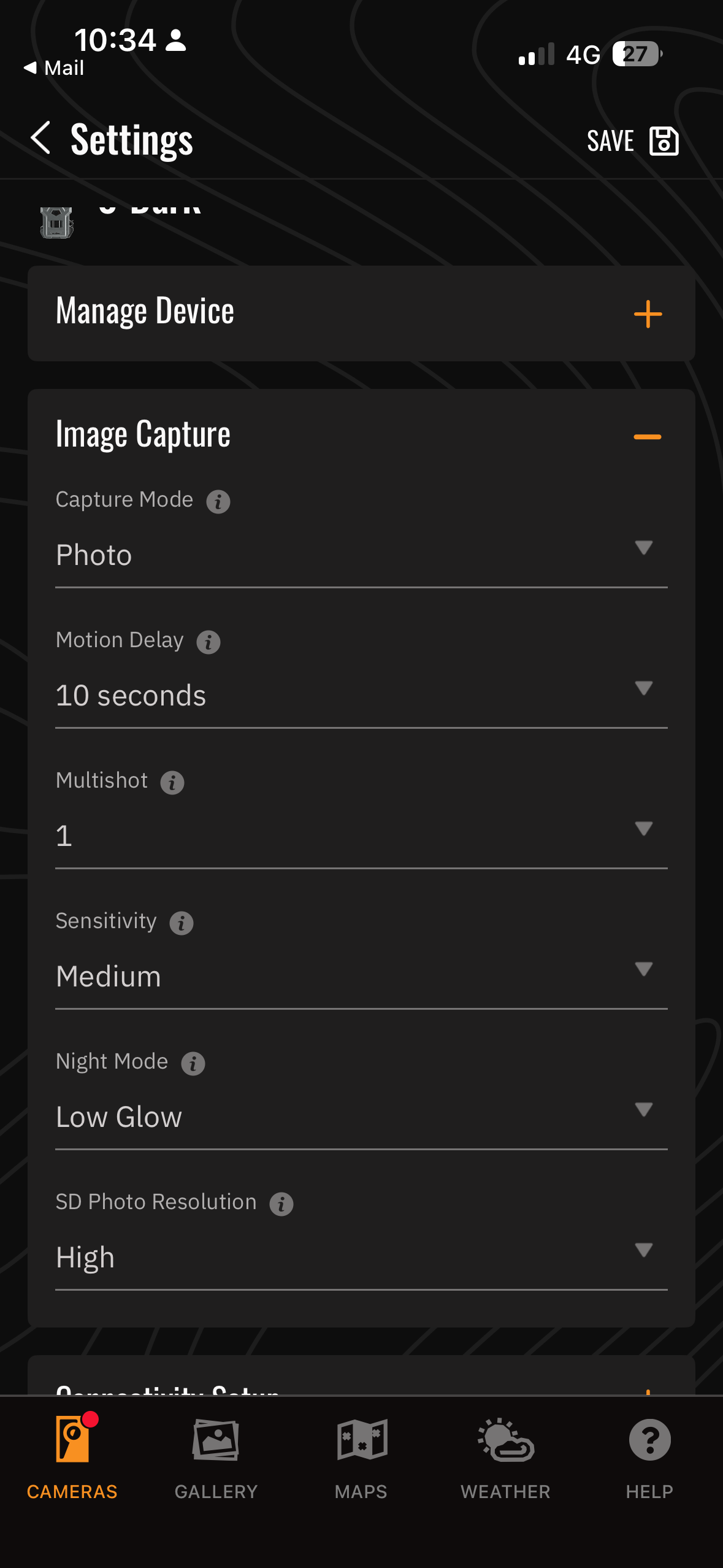 Screenshots from the Spypoint trail camera smartphone app