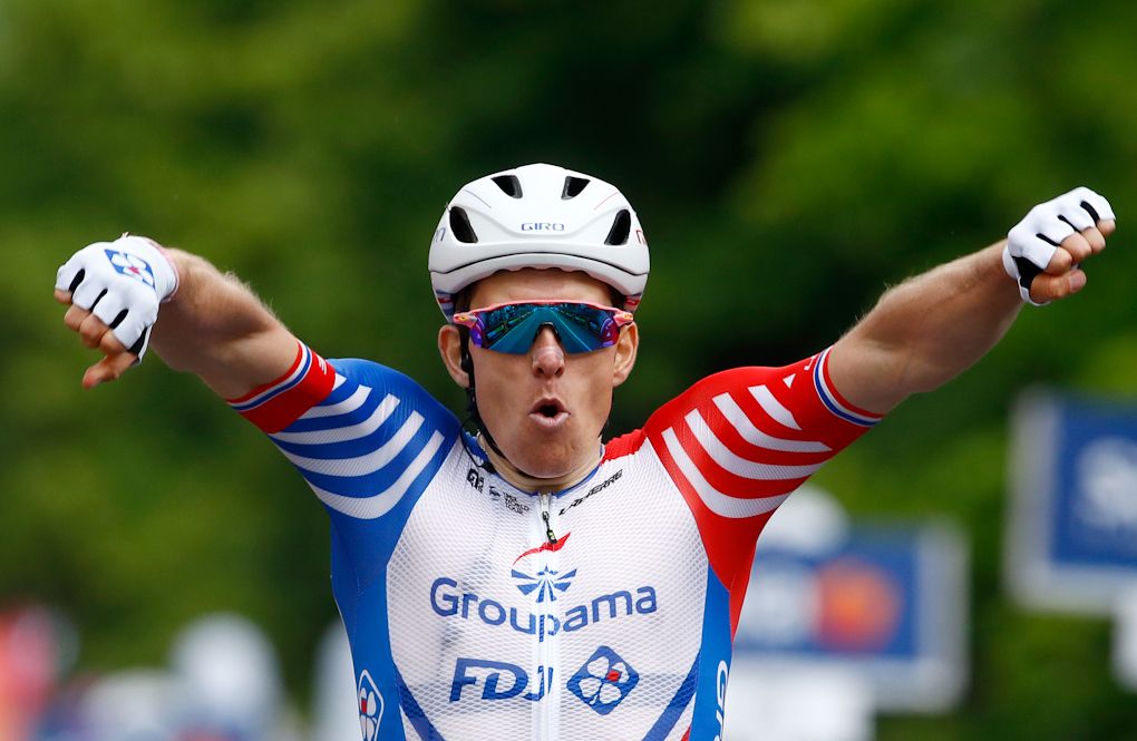 Arnaud Demare celebrates his stage 10 win at the Giro