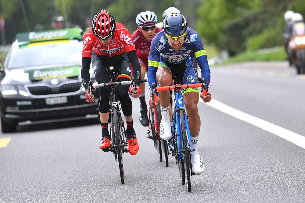 Marco Minnaard and Sander Armee ride in the breakaway during stage 1 at Tour de Romandie