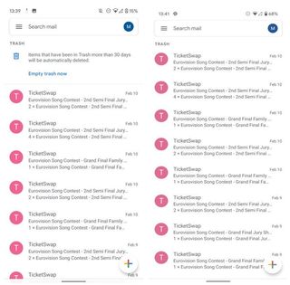 Before / After in the Gmail app