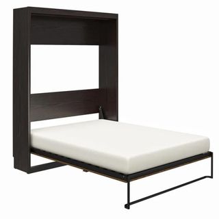 A fold out Murphy bed with a white mattress.