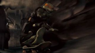 Michelangelo skateboarding in the 2007 TMNT movie