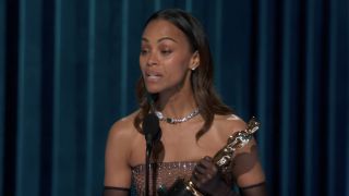 Zoe Saldana accepting Oscar 2025 win