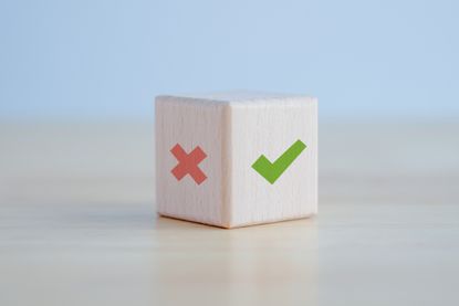 wodden block showing a green checkmark on one side and a red x on another side