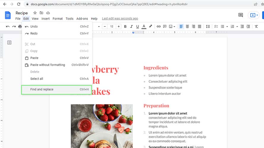 How to use find and replace in Google Docs