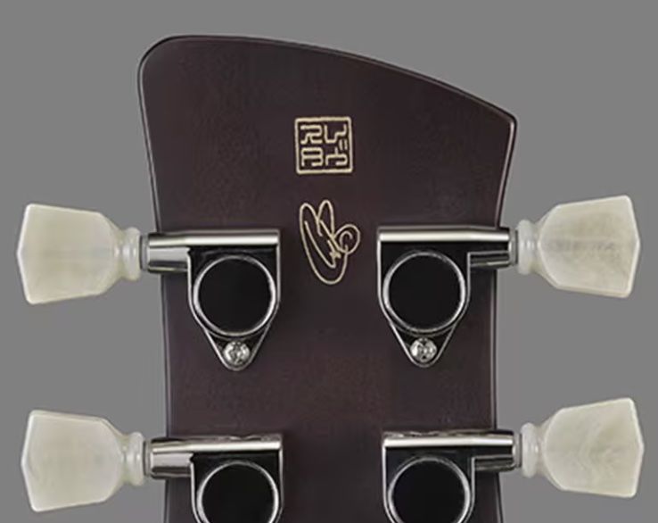 The details of the Yamaha RS02CB guitar, pictured up-close