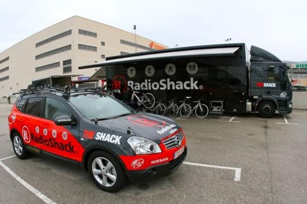 A RadioShack team car and team truck