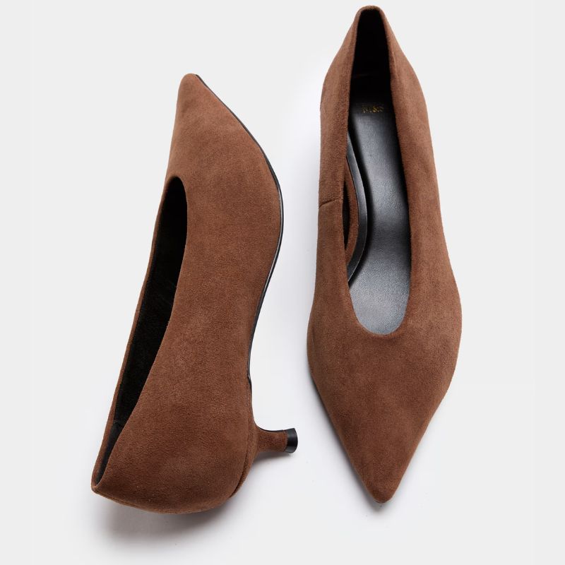 Suede Kitten Heel Pointed Court Shoes cut out
