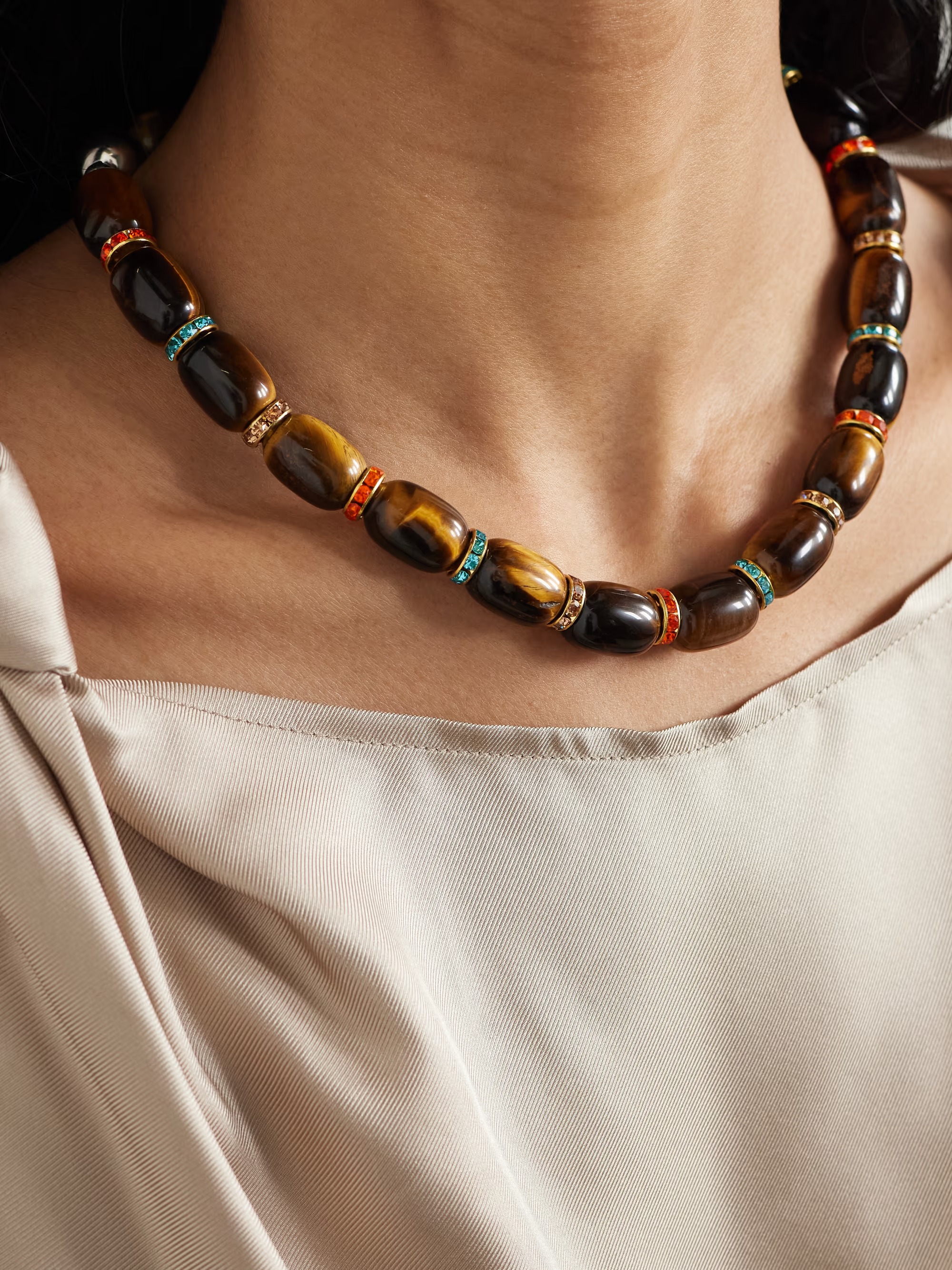 Julietta, Donna Gold-Tone Tiger's Eye and Crystal Necklace
