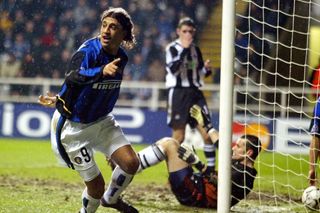 Hernan Crespo celebrates a goal for Inter against Newcastle in the Champions League in 2003.
