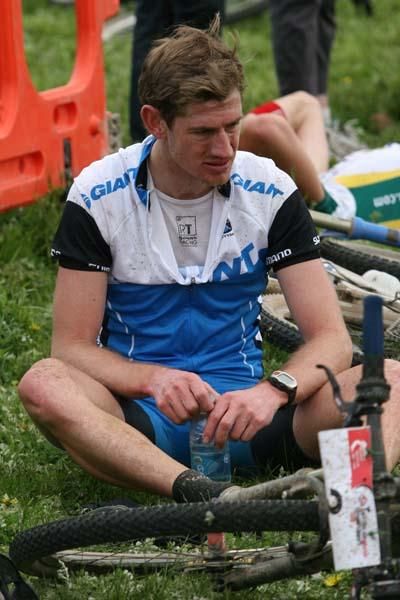Winner Murray Spink needed to sit down after his big effort.