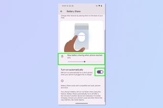 A screenshot showing how to enable battery share on Google Pixel phones