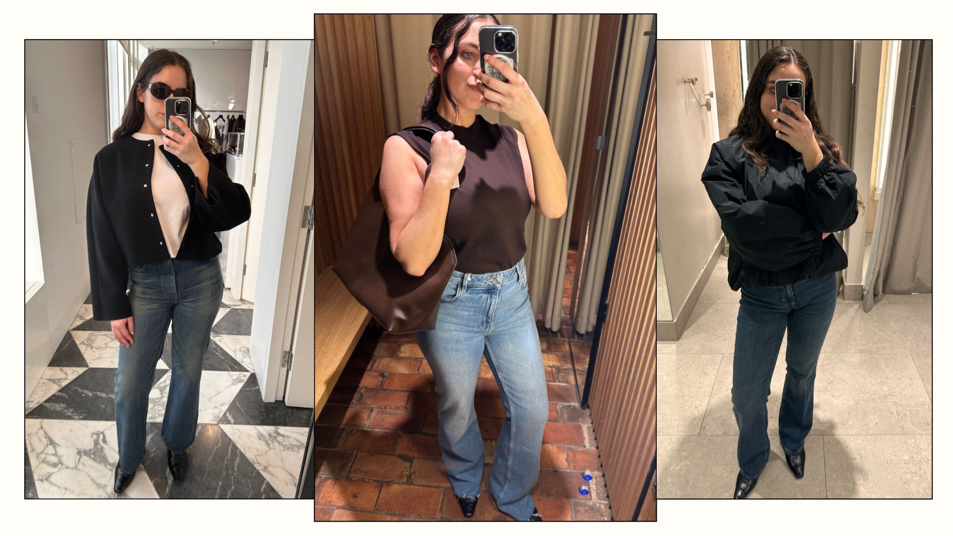 A collage of the best bootcut jeans, according to Who What Wear. 