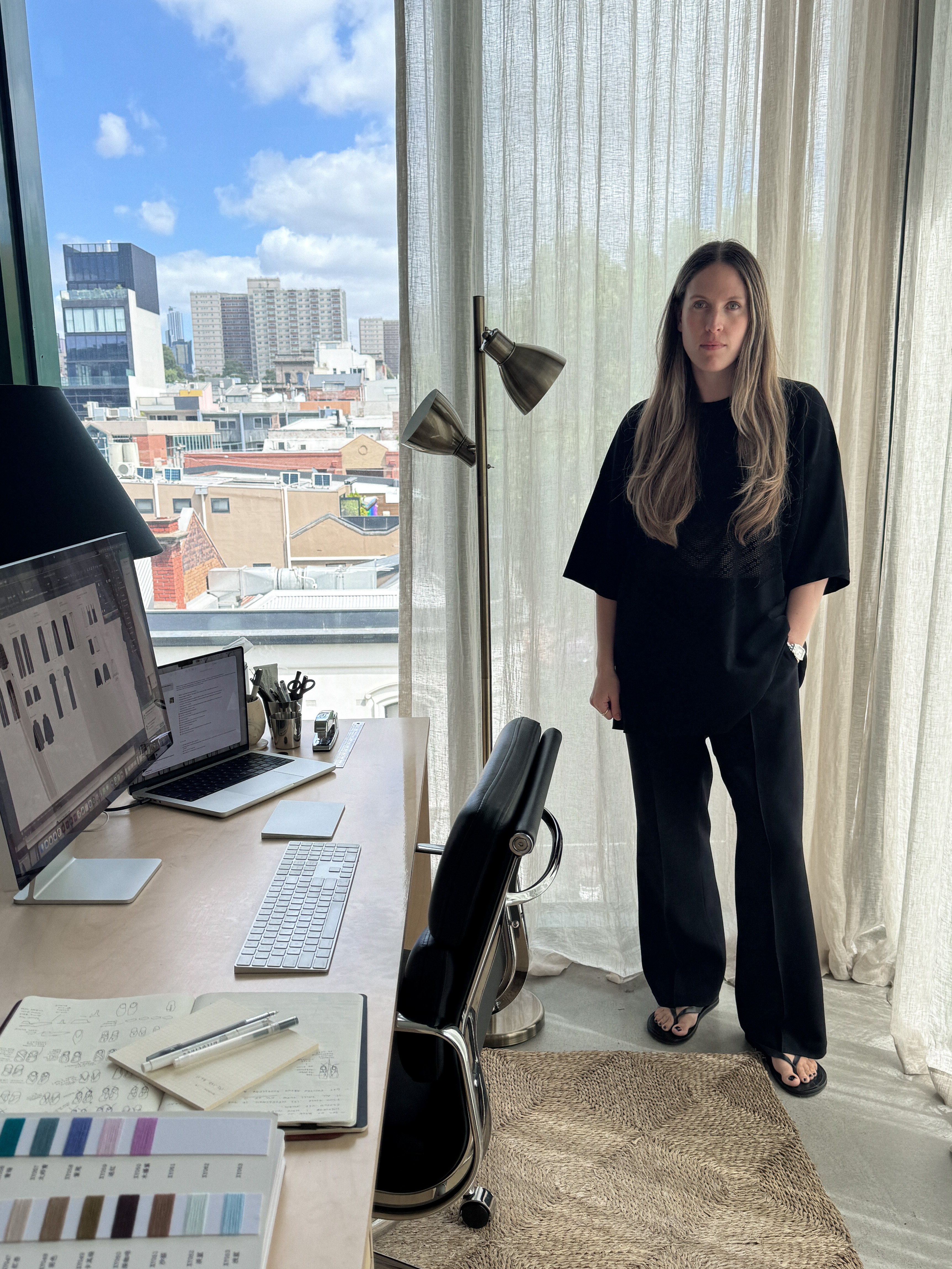 anna mclaren founder of a.emery in her office