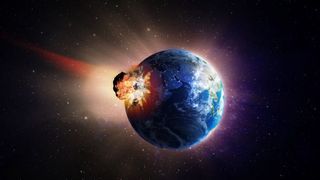 Illustration of an asteroid striking Earth.