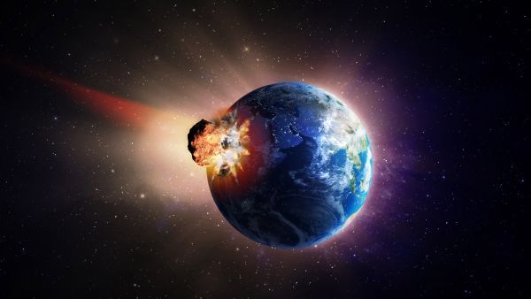 Illustration of an asteroid striking Earth.