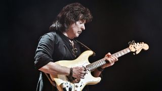 Ritchie Blackmore of the British band Ritchie Blackmore's Rainbow performs live on stage during a concert at the Velodrom on April 18, 2018 in Berlin, Germany