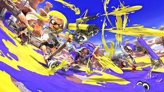 best Nintendo Switch games: four inklings wildly shooting ink at each other 