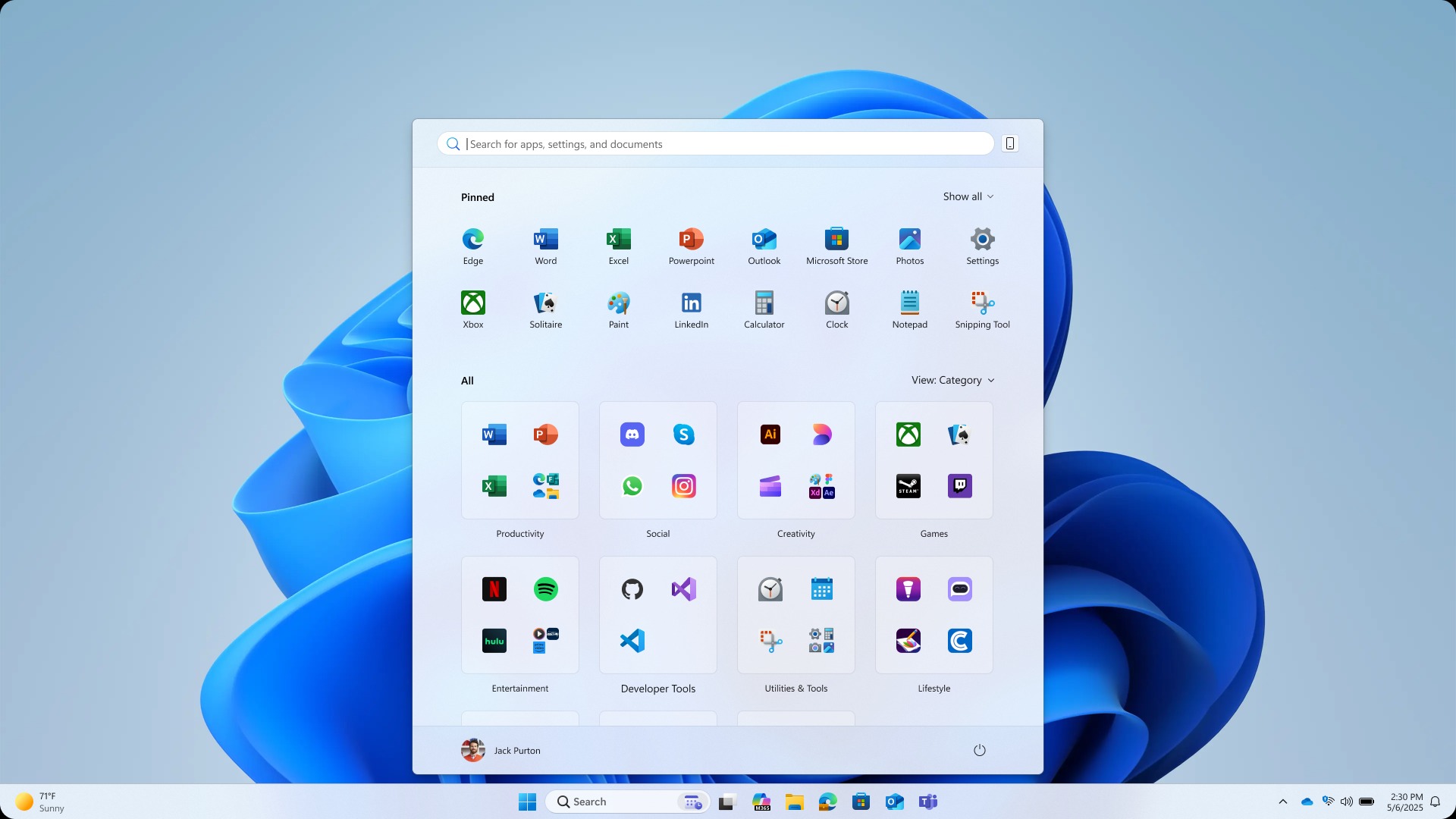 Refreshed Start menu in Windows 11