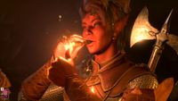 Karlach uses her fire powers to light a cigar in Baldur's Gate 3