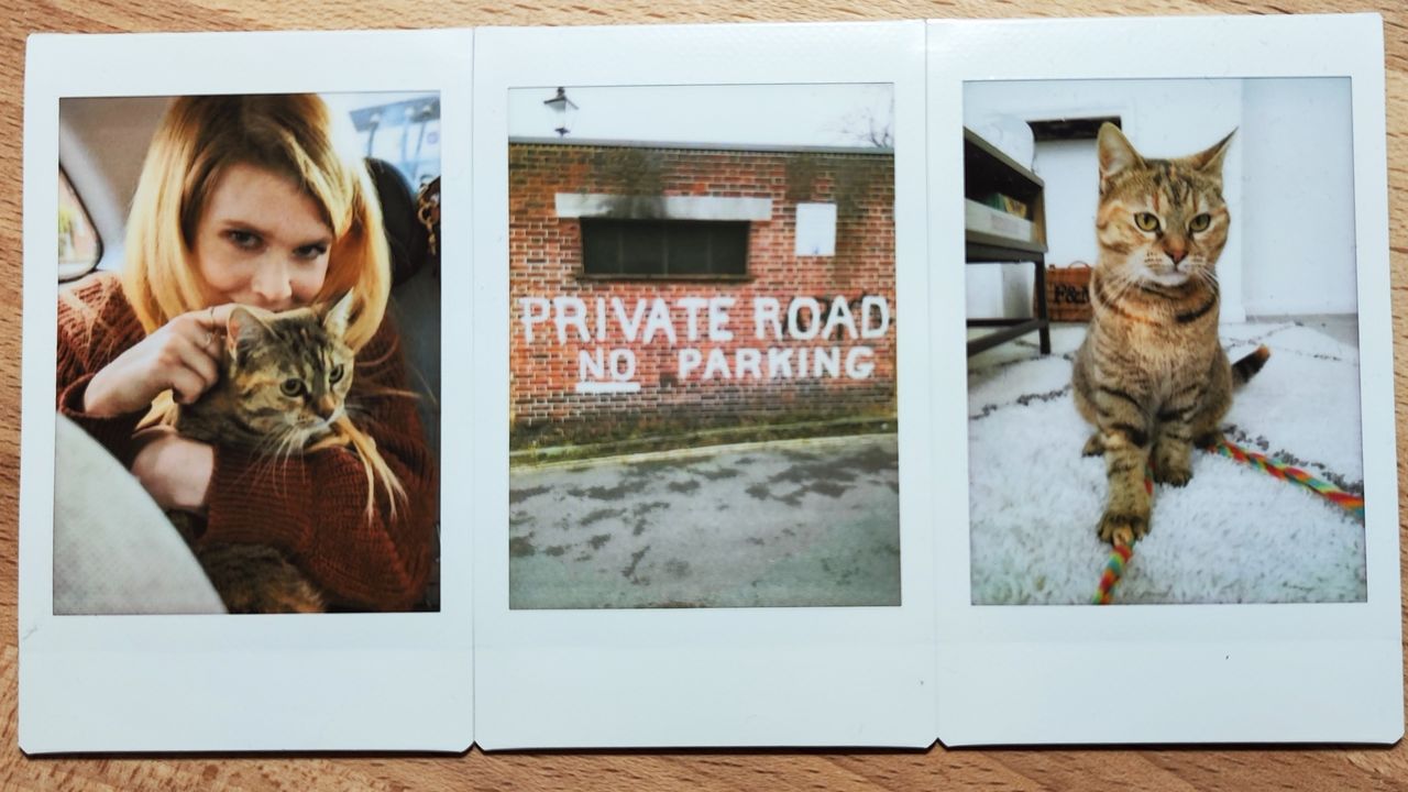 Instant photos on a wooden table