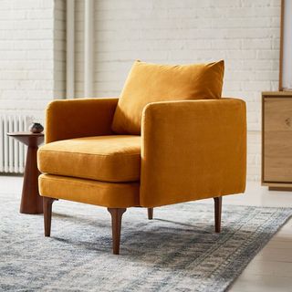 Turmeric colored velvet accent chair