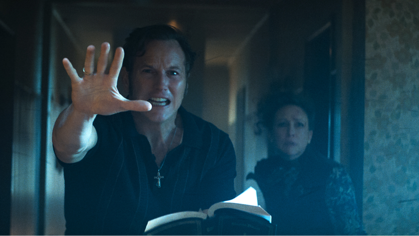 Ed Warren banishing a demon in The Conjuring: Last Rites