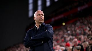 Arne Slot head coach of Liverpool during the Premier League match between Liverpool FC and Manchester City FC at Anfield on December 01, 2024 in Liverpool, England.