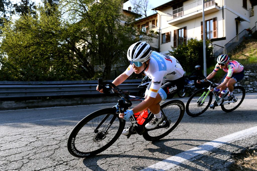 CITTIGLIO ITALY MARCH 20 Shirin Van Anrooij of Netherlands and Team Trek Segafredo competes during the 46th Trofeo Alfredo BindaComune di Cittiglio 2021 Womens Elite a 1418km one day race from Cocquio Trevisago to Cittiglio TrBinda UCIWWT on March 20 2022 in Cittiglio Italy Photo by Tim de WaeleGetty Images