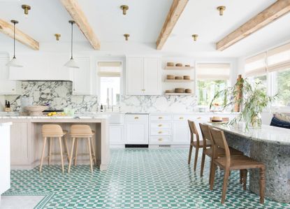 kitchen with green tiled floor