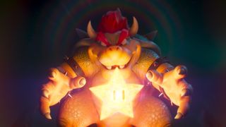 Bowser laughs as he acquires the Super Star in The Super Mario Bros. Movie