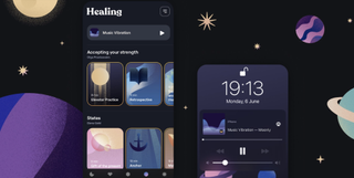 Moonly app's Healing interface with new radio station showing