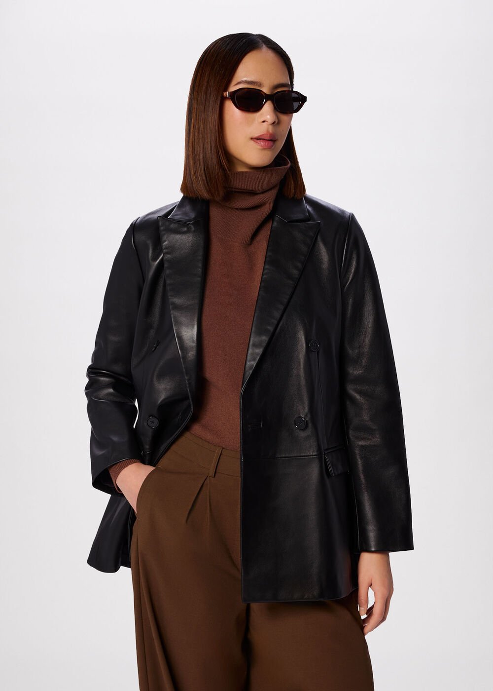 Black Aliza Waisted Leather Blazer