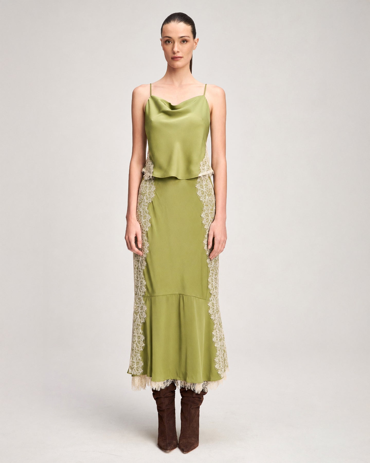 Esme Satin Lace Petit Marta Cami - Xxs / Iguana/gardenia