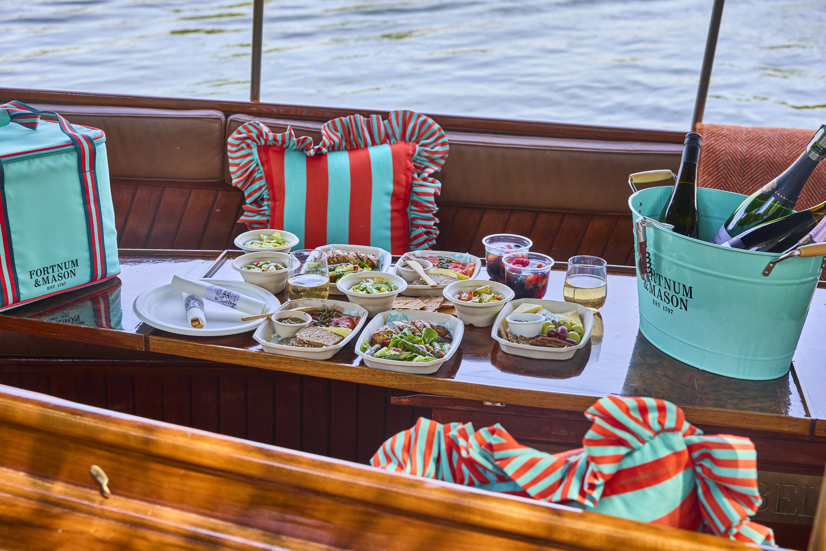 Picnic spread on a boat