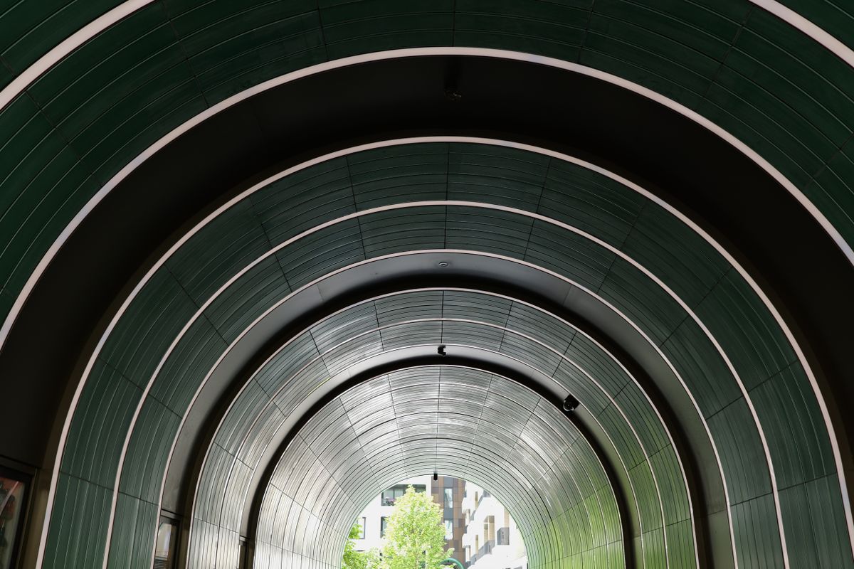 Green roof of a tunnel walkway
