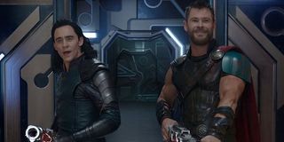 Thor and Loki with guns in Ragnarok