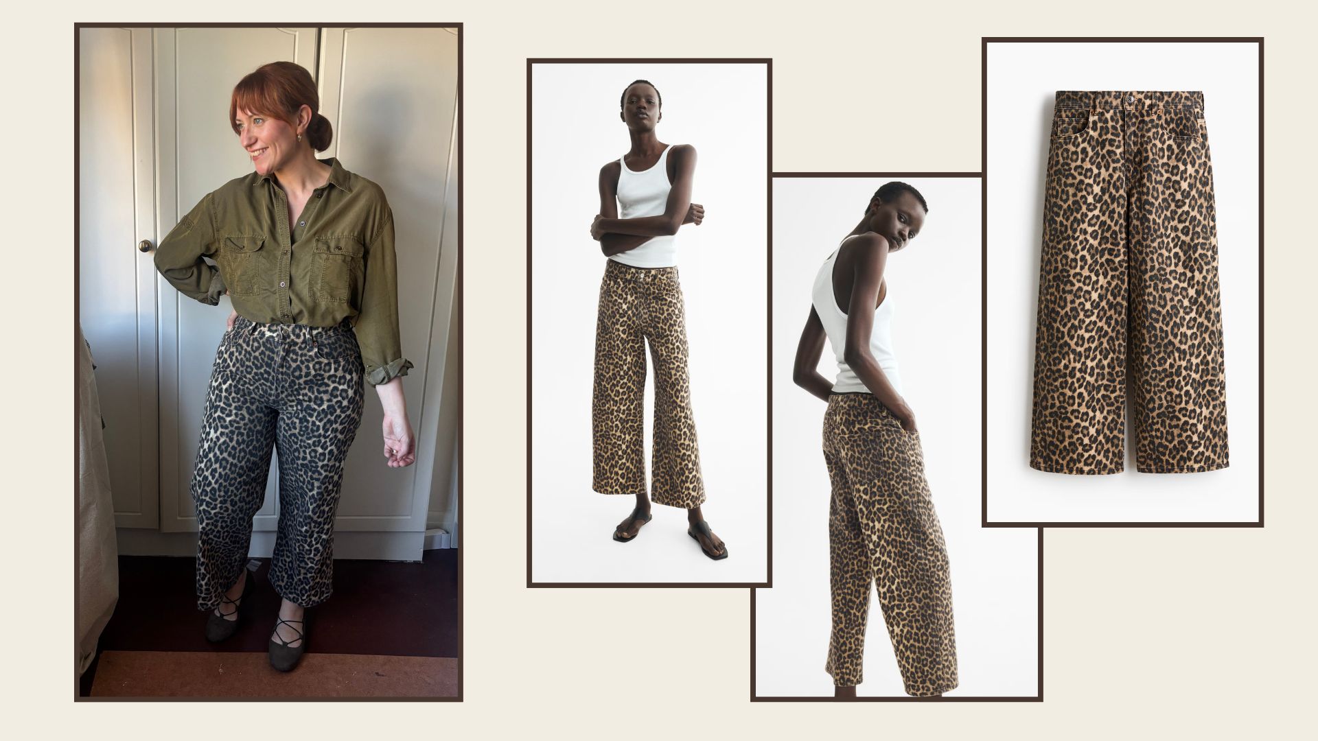 MATILDA AND A MODEL WEARING THE H&amp;M LEOPARD PRINT JEANS