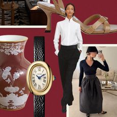 a collage of luxury fashion, accessory, and homeware products and runway imagery