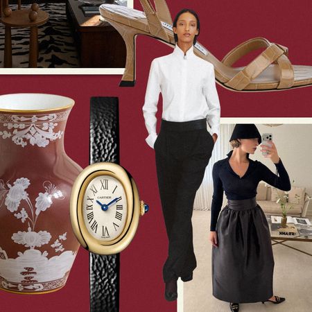 a collage of luxury fashion, accessory, and homeware products and runway imagery