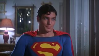 Christopher Reeves as Superman being interviewed by Lois Lane in Superman