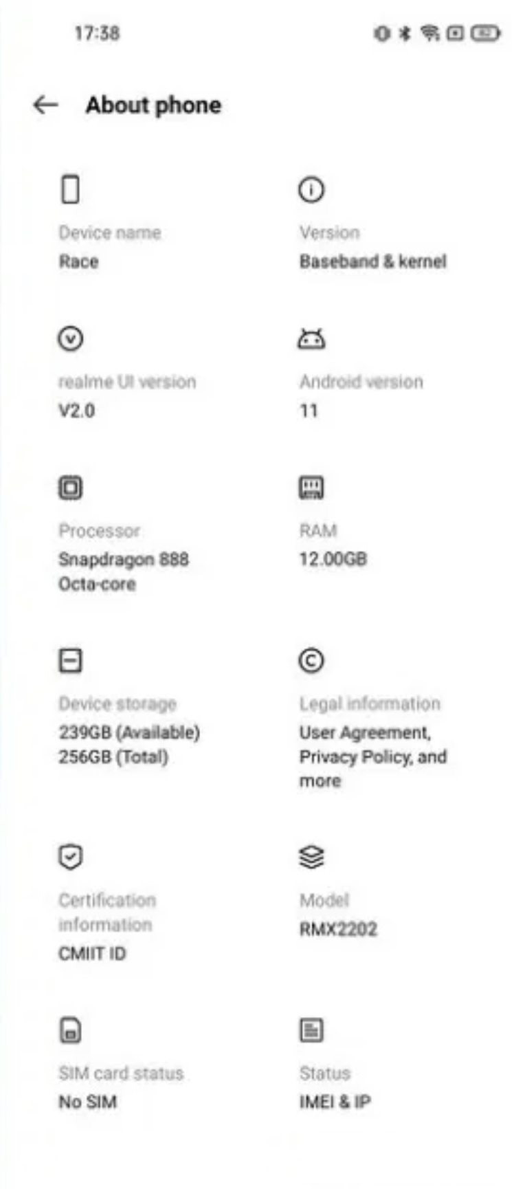 Realme Race specifications