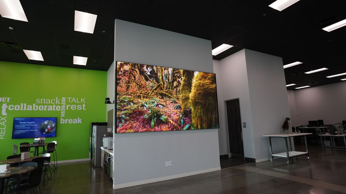 A huge Nanolumens display mounted to the wall with Chief systems at AVI-APL&#039;s Dallas showroom. 