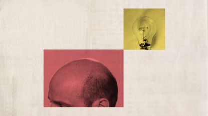 Photo collage of a balding man and a lightbulb