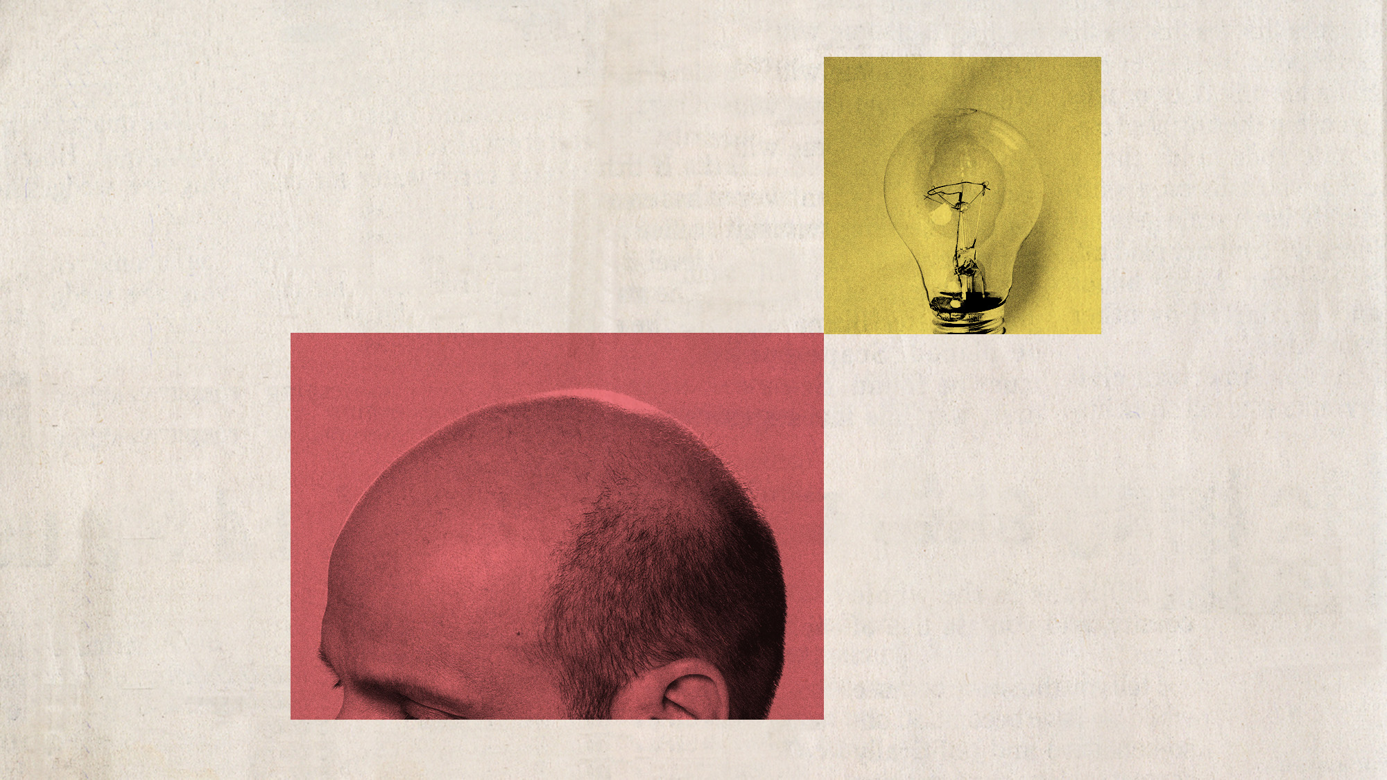 Photo collage of a balding man and a lightbulb