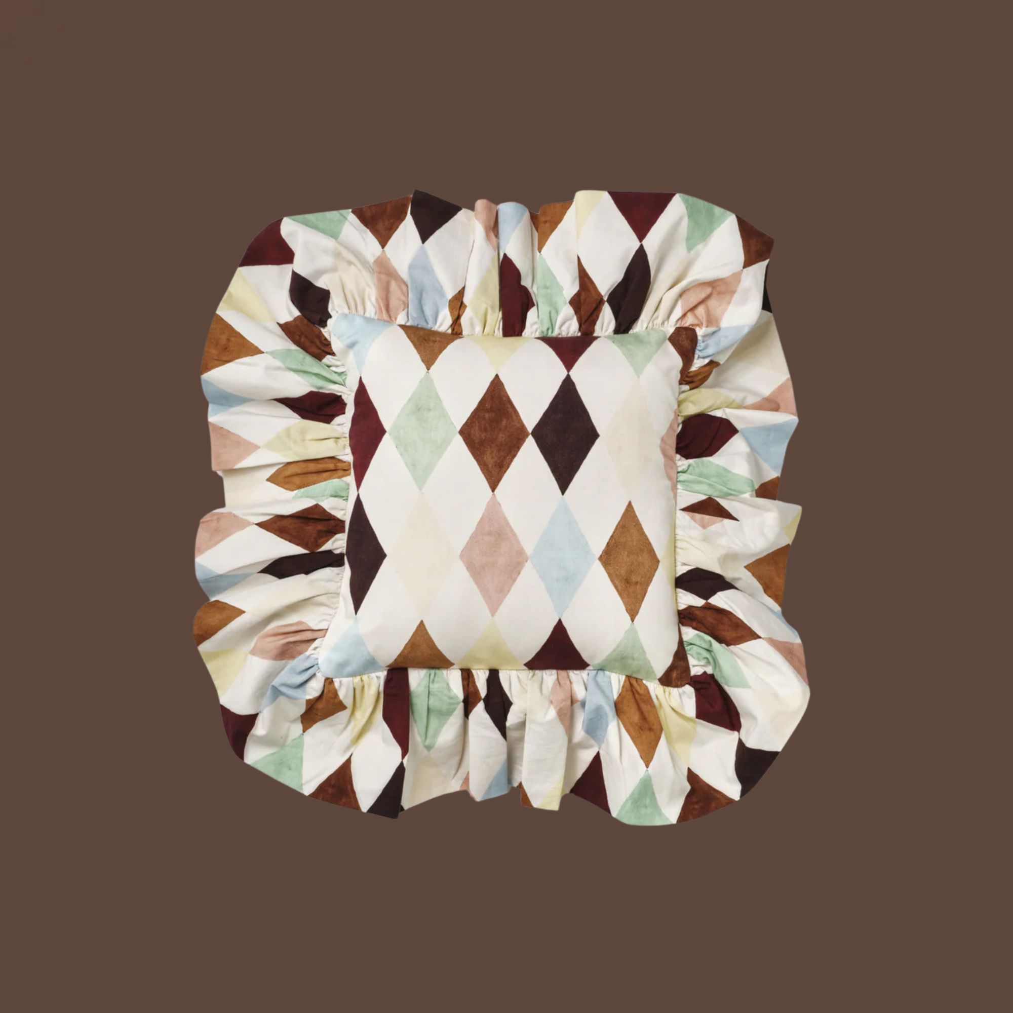 Damson Madder, Frilly Cushion - Harlequin