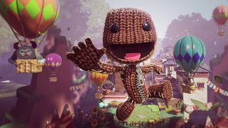 Sackboy jumping in the air