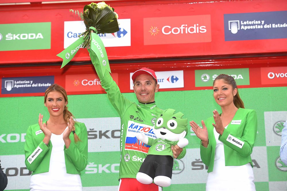 Joaquim Rodriguez in the green jersey after stage 17 of the Vuelta.